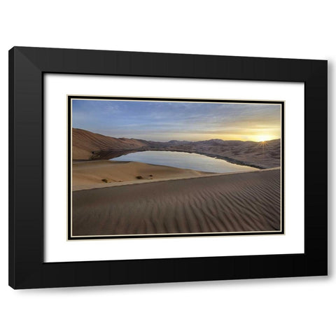 China Sunrise over the Badain Jaran Desert Black Modern Wood Framed Art Print with Double Matting by Anon, Ellen