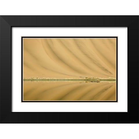 China, Badain Jaran Desert Dune patterns Black Modern Wood Framed Art Print with Double Matting by Anon, Ellen