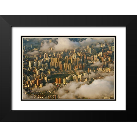 Aerial view of Shanghai-China Black Modern Wood Framed Art Print with Double Matting by Su, Keren