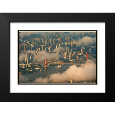 Aerial view of Shanghai-China Black Modern Wood Framed Art Print with Double Matting by Su, Keren