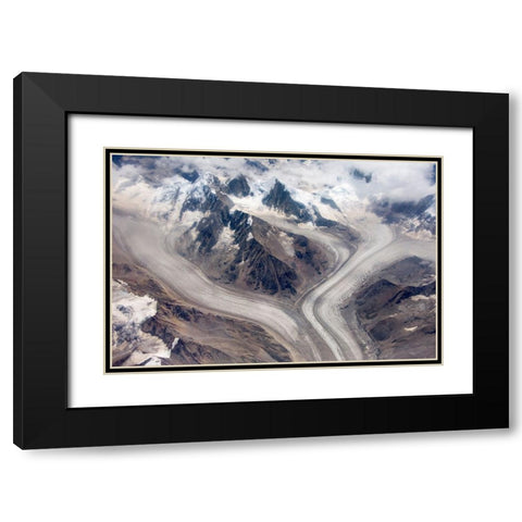 Aerial view of snow mountain and glacier on Tibetan Plateau-China Black Modern Wood Framed Art Print with Double Matting by Su, Keren