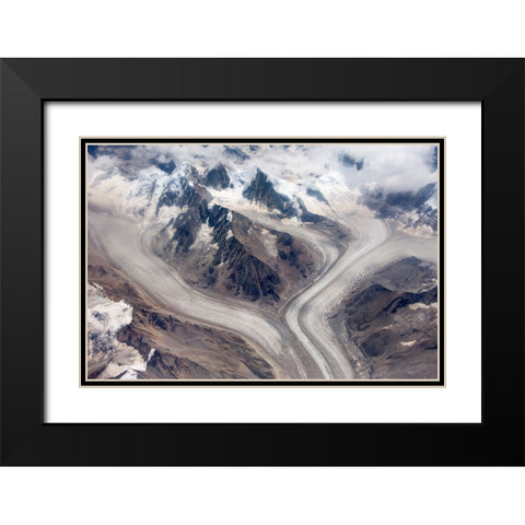 Aerial view of snow mountain and glacier on Tibetan Plateau-China Black Modern Wood Framed Art Print with Double Matting by Su, Keren
