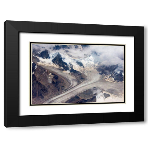 Aerial view of snow mountain and glacier on Tibetan Plateau-China Black Modern Wood Framed Art Print with Double Matting by Su, Keren