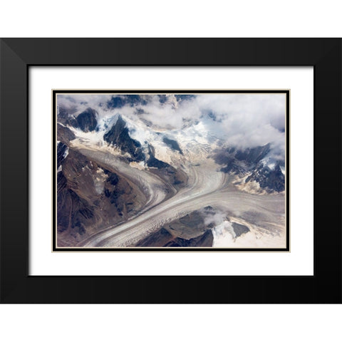 Aerial view of snow mountain and glacier on Tibetan Plateau-China Black Modern Wood Framed Art Print with Double Matting by Su, Keren