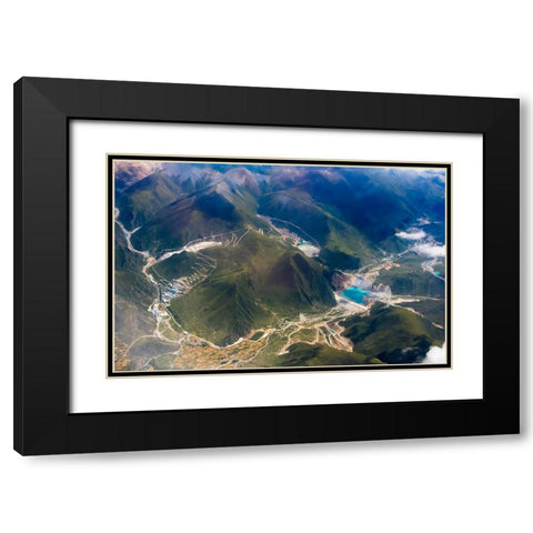 Aerial view of village and barley field in Lhasa Valley-Tibet-China Black Modern Wood Framed Art Print with Double Matting by Su, Keren
