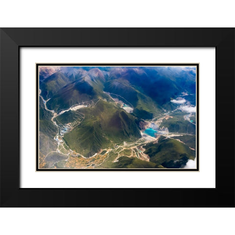 Aerial view of village and barley field in Lhasa Valley-Tibet-China Black Modern Wood Framed Art Print with Double Matting by Su, Keren