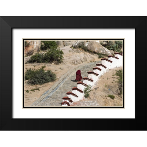Monk walking the stairs in Drepung Monastery-Gelug university monasteries of Tibet-Lhasa-Tibet-China Black Modern Wood Framed Art Print with Double Matting by Su, Keren