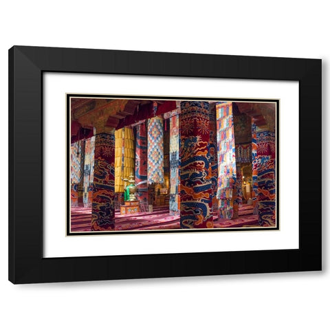 Inside a praying hall in Drepung Monastery-Gelug university monasteries of Tibet-Lhasa-Tibet-China Black Modern Wood Framed Art Print with Double Matting by Su, Keren