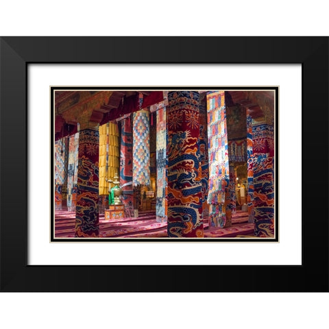 Inside a praying hall in Drepung Monastery-Gelug university monasteries of Tibet-Lhasa-Tibet-China Black Modern Wood Framed Art Print with Double Matting by Su, Keren