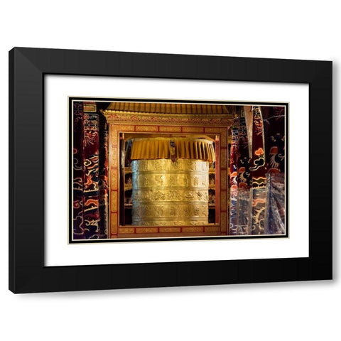 Prayer wheel inside Drepung Monastery-three Gelug university monasteries of Tibet-Lhasa-Tibet-China Black Modern Wood Framed Art Print with Double Matting by Su, Keren