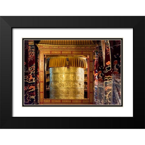 Prayer wheel inside Drepung Monastery-three Gelug university monasteries of Tibet-Lhasa-Tibet-China Black Modern Wood Framed Art Print with Double Matting by Su, Keren