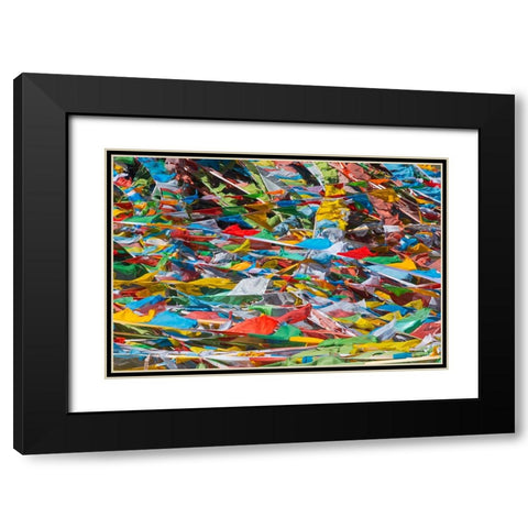 Prayer flags on Tibetan Plateau-Namtso-Lake Nam-Tibet-China Black Modern Wood Framed Art Print with Double Matting by Su, Keren
