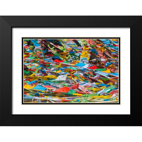 Prayer flags on Tibetan Plateau-Namtso-Lake Nam-Tibet-China Black Modern Wood Framed Art Print with Double Matting by Su, Keren