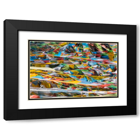 Prayer flags on Tibetan Plateau-Namtso-Lake Nam-Tibet-China Black Modern Wood Framed Art Print with Double Matting by Su, Keren