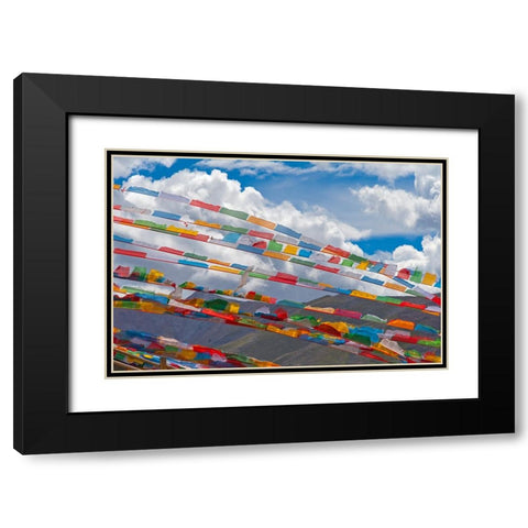 Prayer flags in Simila Mountain-Gyantse County-Tibet-China Black Modern Wood Framed Art Print with Double Matting by Su, Keren