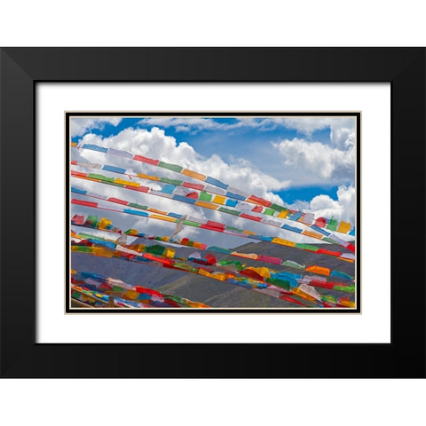 Prayer flags in Simila Mountain-Gyantse County-Tibet-China Black Modern Wood Framed Art Print with Double Matting by Su, Keren