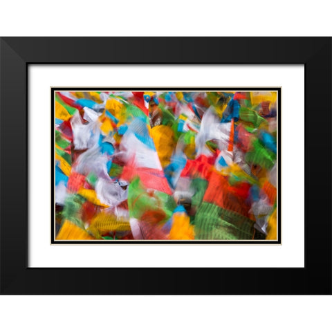 Prayer flags in Simila Mountain-Gyantse County-Tibet-China Black Modern Wood Framed Art Print with Double Matting by Su, Keren