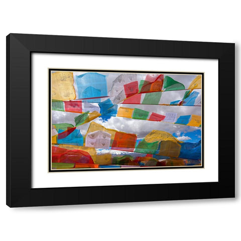 Prayer flags in the Himalayas-Mt-Everest National Nature Reserve-Shigatse Prefecture-Tibet-China Black Modern Wood Framed Art Print with Double Matting by Su, Keren