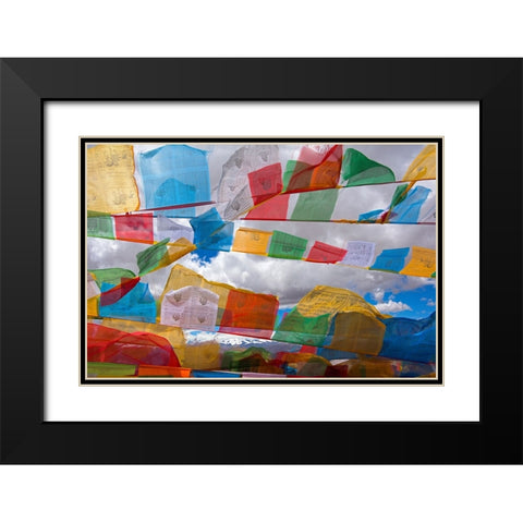 Prayer flags in the Himalayas-Mt-Everest National Nature Reserve-Shigatse Prefecture-Tibet-China Black Modern Wood Framed Art Print with Double Matting by Su, Keren