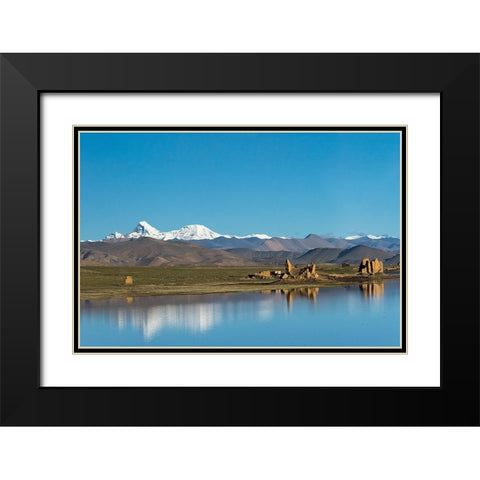 Ruins by a lake-Tibetan Plateau-Dhaulagiri-Shigatse Prefecture-Tibet-China Black Modern Wood Framed Art Print with Double Matting by Su, Keren