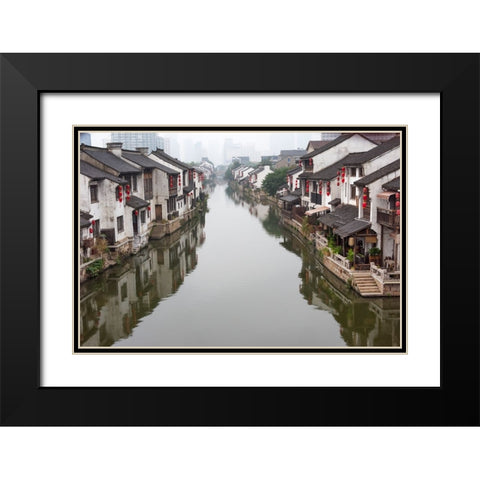Traditional houses along the Grand Canal-Wuxi-Jiangsu Province-China Black Modern Wood Framed Art Print with Double Matting by Su, Keren