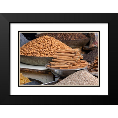 India-Delhi-Old Delhi Old Delhi street market Mixed nuts-spices and cinnamon sticks Black Modern Wood Framed Art Print with Double Matting by Hopkins, Cindy Miller
