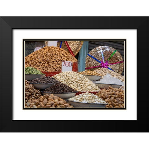 India-Delhi-Old Delhi Old Delhi street market Assorted nuts-spices and snacks Black Modern Wood Framed Art Print with Double Matting by Hopkins, Cindy Miller