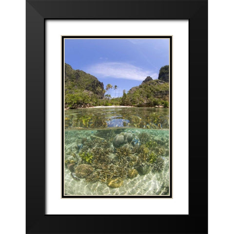 Indonesia, Misool Island Split view of an island Black Modern Wood Framed Art Print with Double Matting by Shimlock, Jones