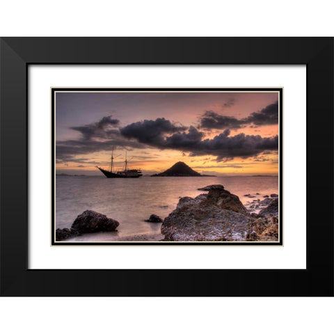 Indonesia, Komodo NP Sunset on a schooner Black Modern Wood Framed Art Print with Double Matting by Shimlock, Jones