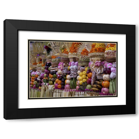 Indonesia, Offerings at Pura Samuan Tiga temple Black Modern Wood Framed Art Print with Double Matting by Shimlock, Jones