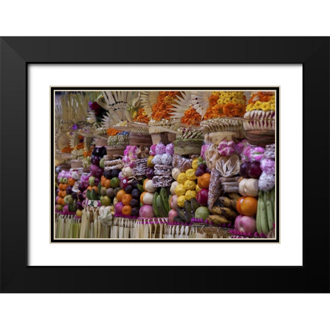 Indonesia, Offerings at Pura Samuan Tiga temple Black Modern Wood Framed Art Print with Double Matting by Shimlock, Jones