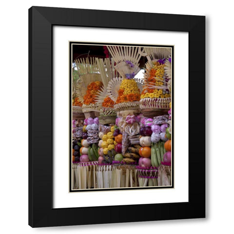 Indonesia, Offerings at Pura Samuan Tiga temple Black Modern Wood Framed Art Print with Double Matting by Shimlock, Jones