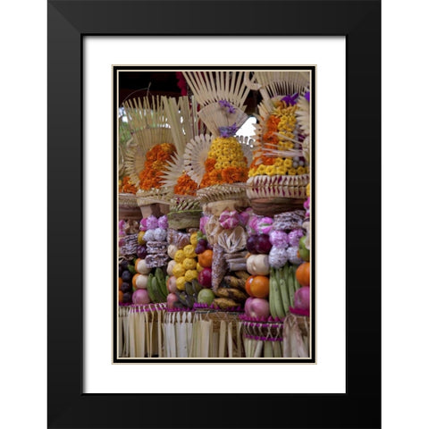 Indonesia, Offerings at Pura Samuan Tiga temple Black Modern Wood Framed Art Print with Double Matting by Shimlock, Jones