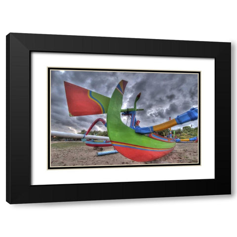 Indonesia, Bali Outrigger boats on beach Black Modern Wood Framed Art Print with Double Matting by Shimlock, Jones