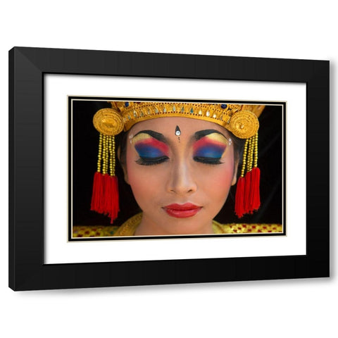 Indonesia-Bali Close-up face of Balinese dancer (MR) Black Modern Wood Framed Art Print with Double Matting by Jaynes Gallery
