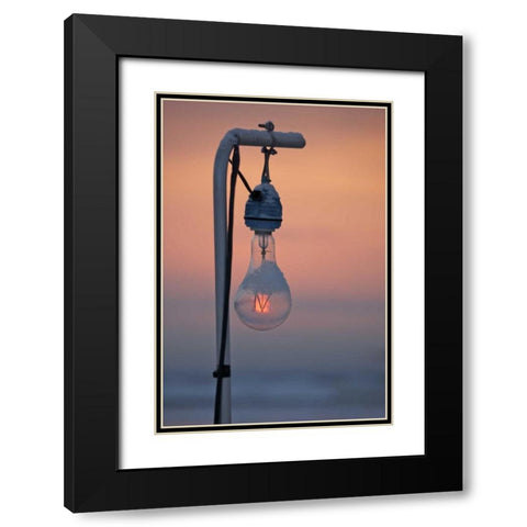 Japan, Hokkaido Sunrise through a ight bulb Black Modern Wood Framed Art Print with Double Matting by Anon, Josh