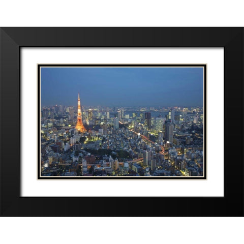 Japan, Tokyo Sunset aerial of downtown Black Modern Wood Framed Art Print with Double Matting by Anon, Josh
