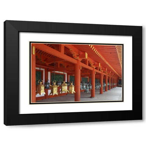 Japan, Nara Lanterns at Kasuga Taisha Shrine Black Modern Wood Framed Art Print with Double Matting by Flaherty, Dennis