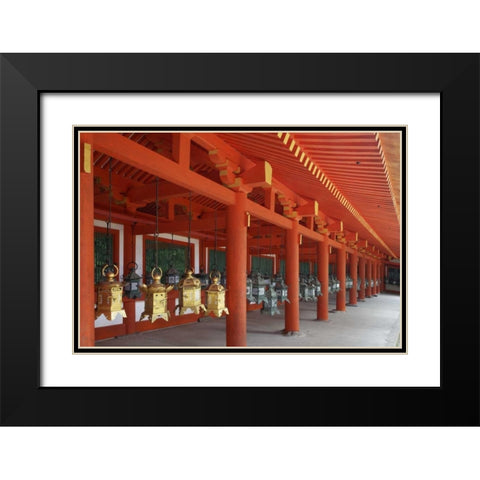 Japan, Nara Lanterns at Kasuga Taisha Shrine Black Modern Wood Framed Art Print with Double Matting by Flaherty, Dennis