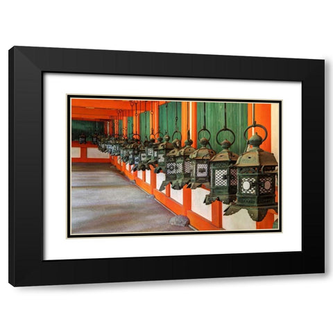 Japan, Nara Lanterns at Kasuga Taisha Shrine Black Modern Wood Framed Art Print with Double Matting by Flaherty, Dennis