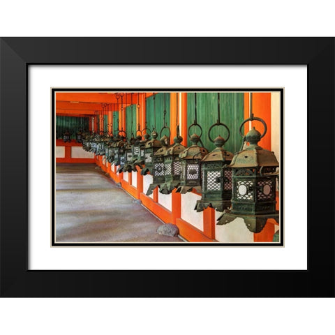 Japan, Nara Lanterns at Kasuga Taisha Shrine Black Modern Wood Framed Art Print with Double Matting by Flaherty, Dennis