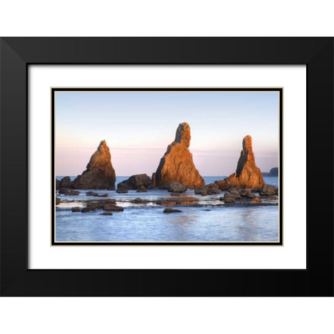 Japan, Wakagama Hashiguiiwa Rocks at sunset Black Modern Wood Framed Art Print with Double Matting by Flaherty, Dennis