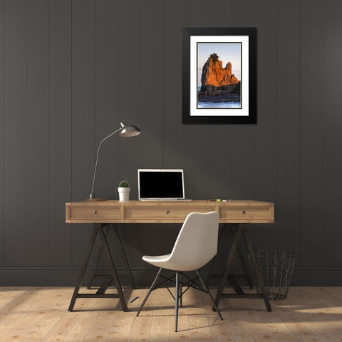 Japan, Wakagama  Hashiguiiwa Rocks at sunset Black Modern Wood Framed Art Print with Double Matting by Flaherty, Dennis