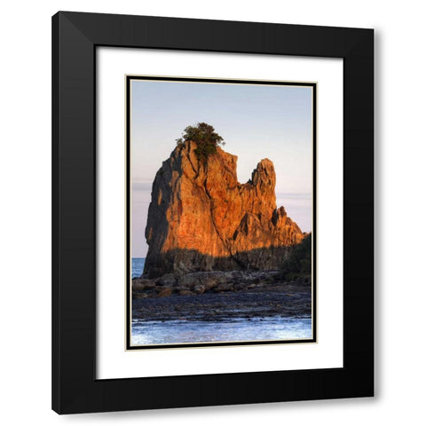 Japan, Wakagama  Hashiguiiwa Rocks at sunset Black Modern Wood Framed Art Print with Double Matting by Flaherty, Dennis