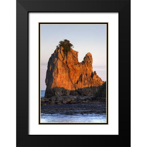 Japan, Wakagama  Hashiguiiwa Rocks at sunset Black Modern Wood Framed Art Print with Double Matting by Flaherty, Dennis