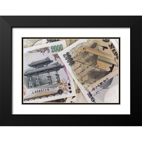 Japan Detail of Japanese paper currency, the Yen Black Modern Wood Framed Art Print with Double Matting by Flaherty, Dennis