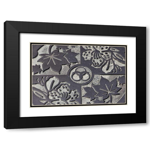 Asia, Japan, Takatori-do Decorated manhole cover Black Modern Wood Framed Art Print with Double Matting by Flaherty, Dennis
