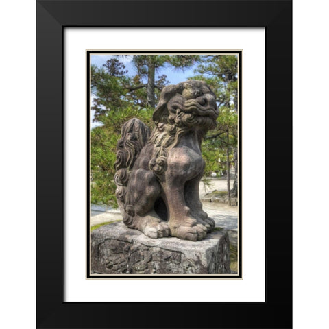 Japan Lion/Dog idol at Chionji Temple Black Modern Wood Framed Art Print with Double Matting by Flaherty, Dennis