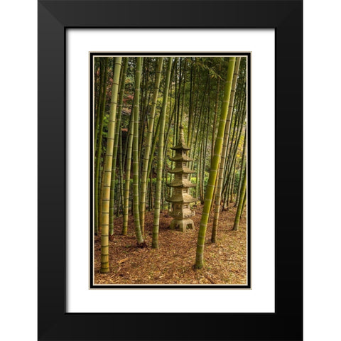 A tall pagoda statue in the center of a tall bamboo grove-Akebonoyama Park-Japan Black Modern Wood Framed Art Print with Double Matting by Haddad, Sheila