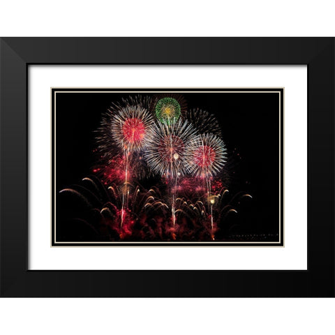 An exploding display of fireworks in Nagano City-Japan Black Modern Wood Framed Art Print with Double Matting by Haddad, Sheila